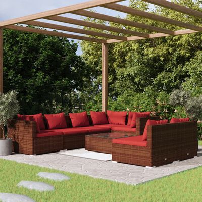 vidaXL Salon de jardin avec coussins 8 pcs marron résine tressée