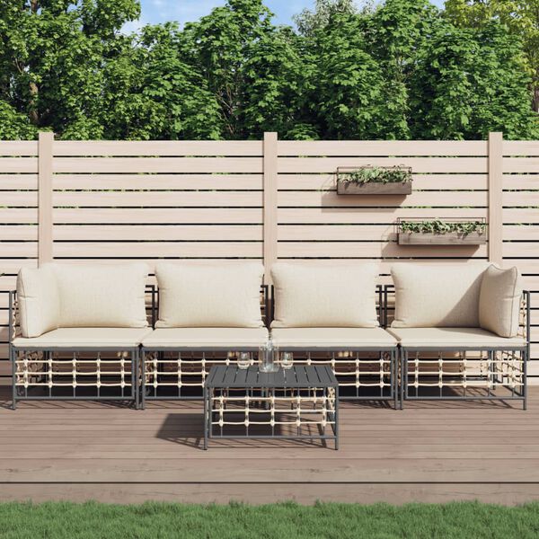 vidaXL Salon de jardin 5 pcs avec coussins anthracite r&eacute;sine tress&eacute;e