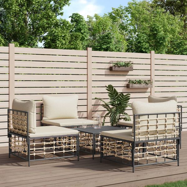 vidaXL Salon de jardin 5 pcs avec coussins anthracite r&eacute;sine tress&eacute;e
