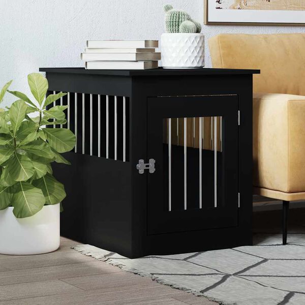 vidaXL Meuble de cage pour chiens noir 55x75x65 cm bois d'ing&eacute;nierie