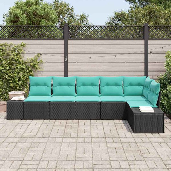 vidaXL Ensemble de canap&eacute; de jardin 6 pcs Noir et turquoise polyrotin