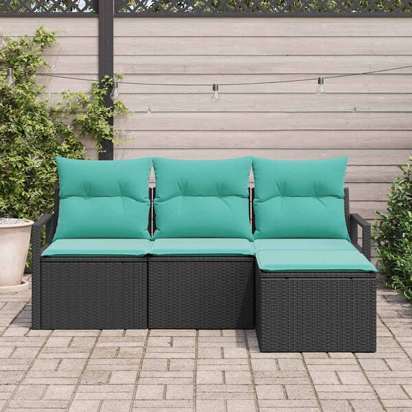 vidaXL Ensemble de Canap&eacute;s 4 pcs Noir et turquoise polyrotin