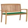 vidaXL Banc de jardin empilable et coussin 128,5cm Bois de teck massif