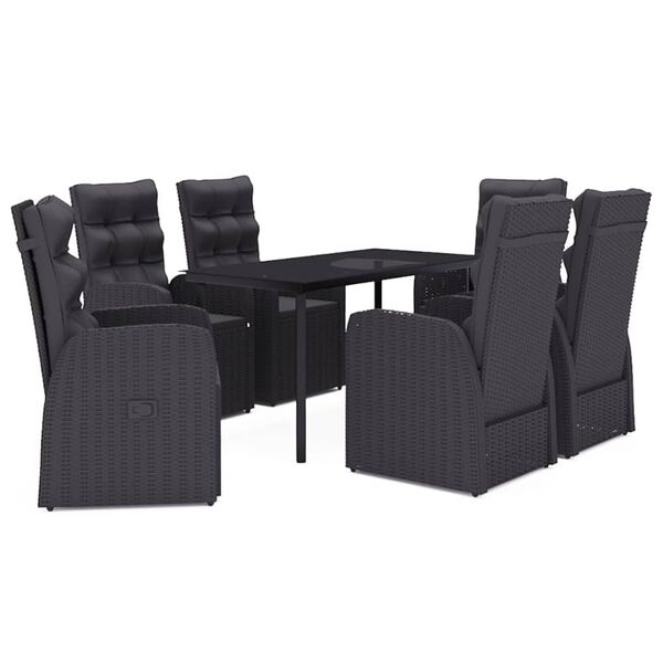 vidaXL Ensemble &agrave; manger de jardin avec coussins 7 pcs Noir