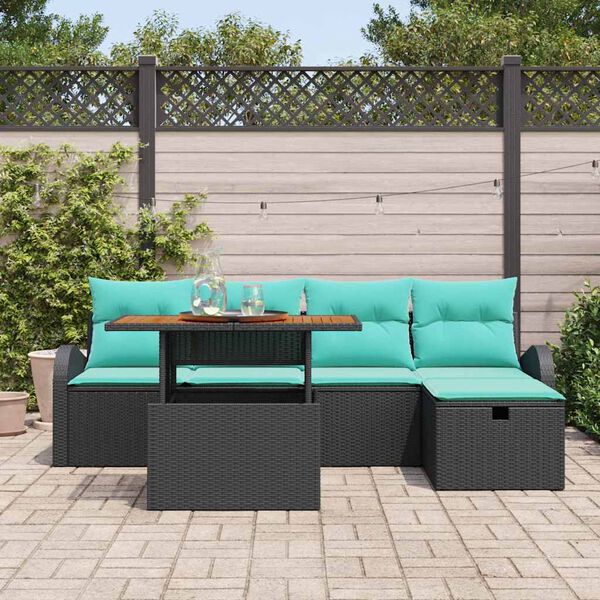 vidaXL Ensemble de canap&eacute; de jardin avec coussin 6 pcs Noir polyrotin