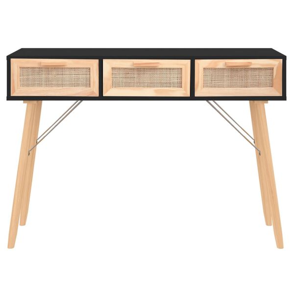 vidaXL Table console Noir 105x30x75 cm Bois massif pin /rotin naturel