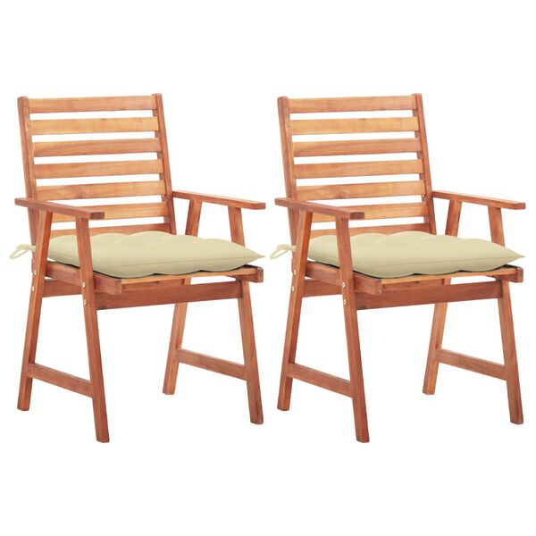 vidaXL Chaises &agrave; manger d'ext&eacute;rieur lot de 2 et coussins Acacia massif