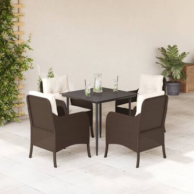 vidaXL Ensemble à manger de jardin 5 pcs et coussins marron poly rotin