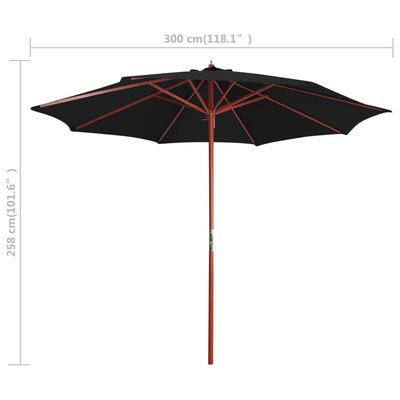 vidaXL Parasol avec mât en bois 300x258 cm Noir