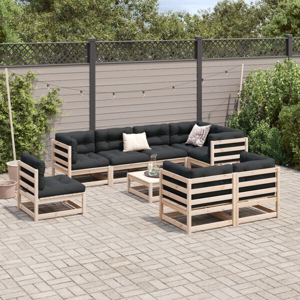 vidaXL Salon de jardin 9 pcs avec coussins bois de pin massif