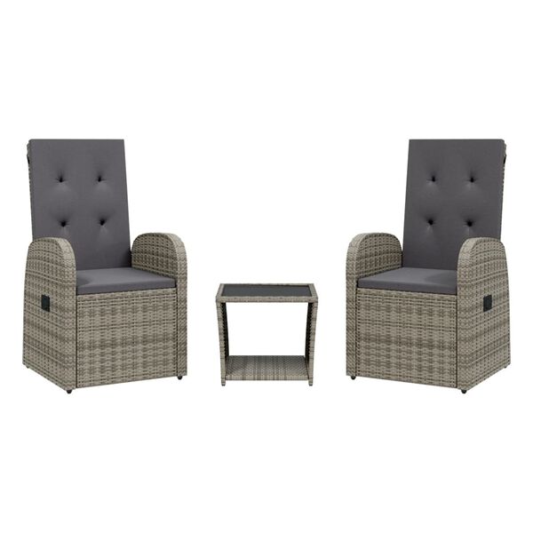 vidaXL Ensemble &agrave; manger de jardin et coussins 2 pcs gris rotin