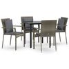vidaXL Ensemble &agrave; manger de jardin coussins 5 pcs noir et gris
