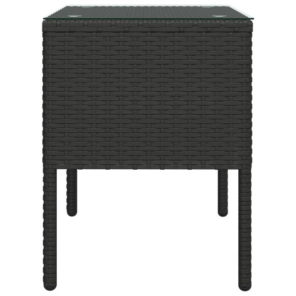 vidaXL Table d'appoint noir 53x37x48 cm poly rotin et verre trempé