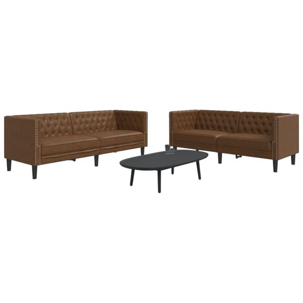 vidaXL Ensemble de canapé Chesterfield 2 pcs marron similicuir daim