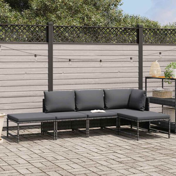 vidaXL Salon de jardin 5 pcs avec coussins Gris Résine tressée