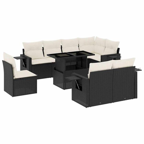 vidaXL Salon de jardin 9 pcs avec coussins noir r&eacute;sine tress&eacute;e