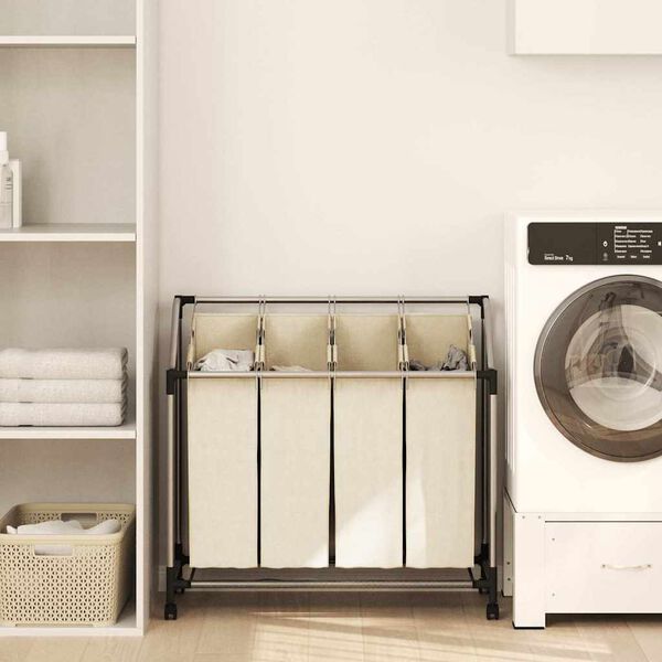 vidaXL Trieuse &agrave; linge avec 4 sacs Cr&egrave;me Acier