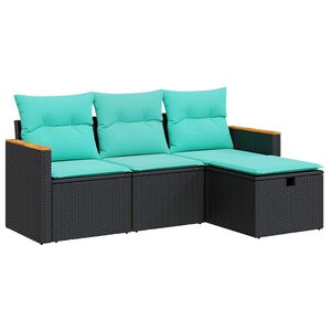vidaXL Salon de jardin 4 pcs avec coussins noir r&eacute;sine tress&eacute;e