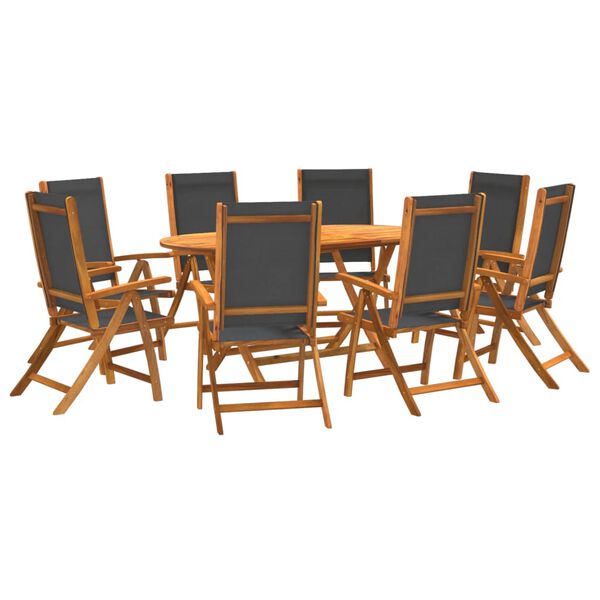 vidaXL Ensemble &agrave; manger de jardin 9pcs bois d'acacia solide textil&egrave;ne