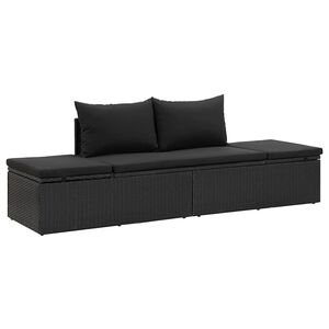 vidaXL Chaise longue avec coussins R&eacute;sine tress&eacute;e Noir