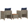 vidaXL Ensemble de bistro 3 pcs et coussins gris résine tressée acacia