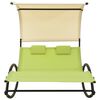 vidaXL Chaise longue double avec auvent textil&egrave;ne vert et cr&egrave;me