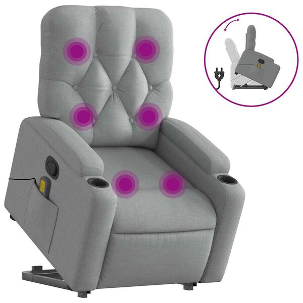 vidaXL Fauteuil inclinable de massage gris clair tissu