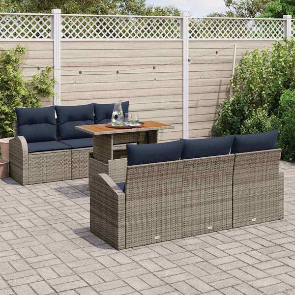 vidaXL Ensemble de canap&eacute; de jardin 7 pcs Gris et bleu marine