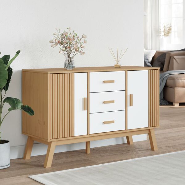 vidaXL Buffet OLDEN blanc et marron 114x43x73,5 cm bois massif de pin