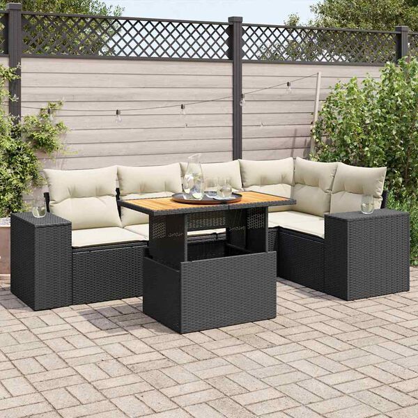 vidaXL Salon de jardin 6 pcs avec coussins noir r&eacute;sine tress&eacute;e