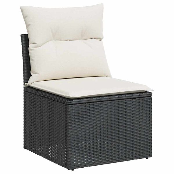 vidaXL Salon de jardin avec coussins 7 pcs noir r&eacute;sine tress&eacute;e acacia