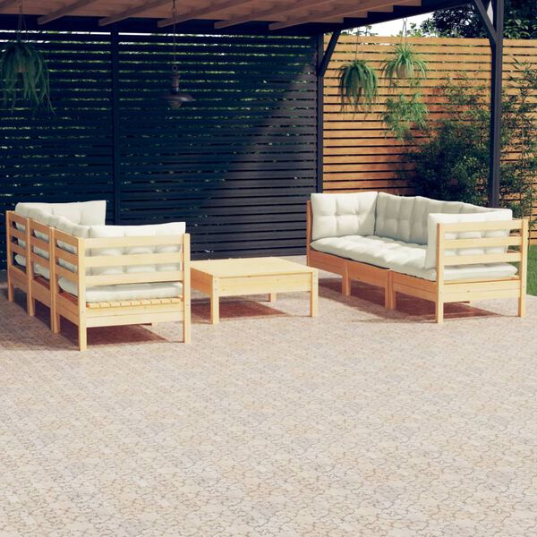 vidaXL Salon de jardin 7 pcs avec coussins cr&egrave;me bois de pin