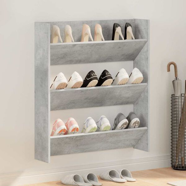 vidaXL Armoire &agrave; chaussures murale Gris b&eacute;ton 80x18x90 cm Agglom&eacute;r&eacute;