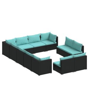 vidaXL Salon de jardin 12 pcs avec coussins Noir R&eacute;sine tress&eacute;e