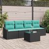 vidaXL Ensemble de Canap&eacute;s 5 pcs Noir et turquoise polyrotin