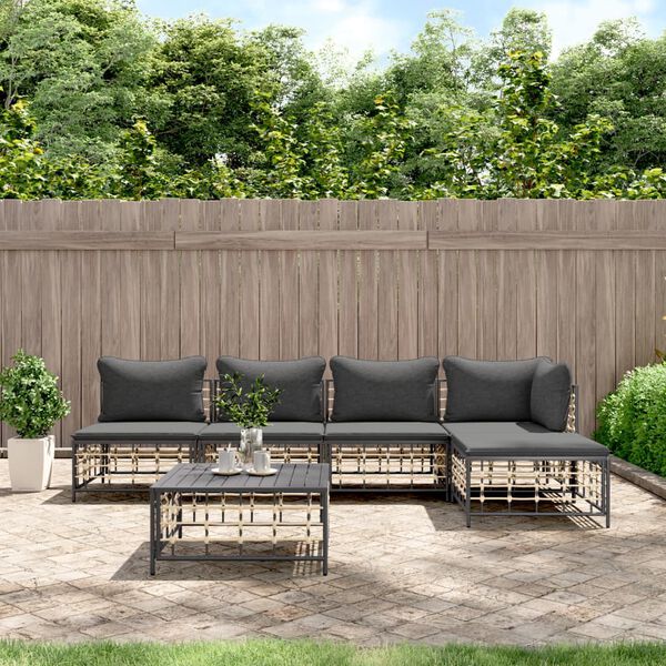 vidaXL Salon de jardin 6 pcs avec coussins anthracite r&eacute;sine tress&eacute;e
