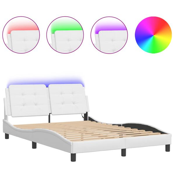 vidaXL Cadre de lit avec LED sans matelas Zadar blanc 137x190 cm