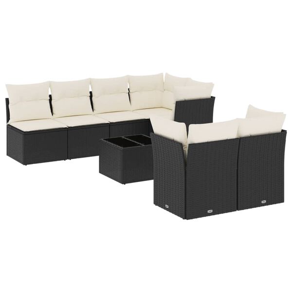 vidaXL Salon de jardin 8 pcs avec coussins noir r&eacute;sine tress&eacute;e