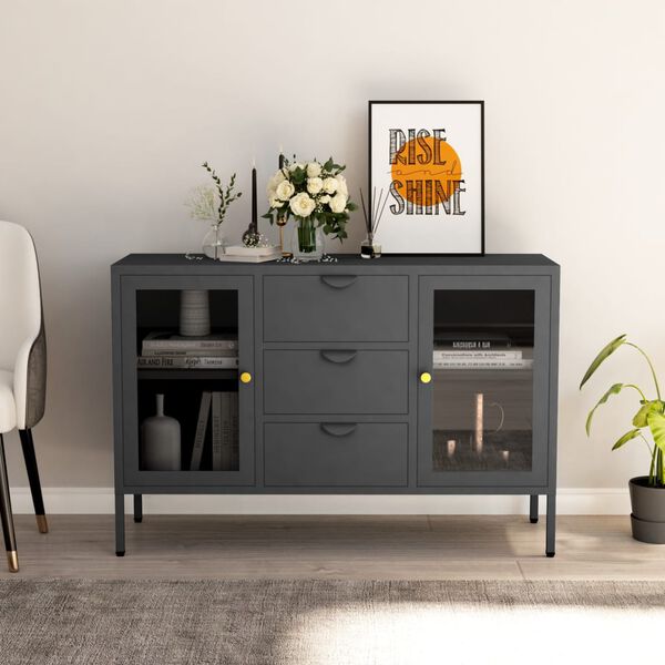 vidaXL Buffet Anthracite 105x35x70 cm Acier et verre tremp&eacute;