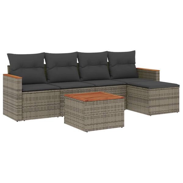 vidaXL Salon de jardin 6 pcs avec coussins gris r&eacute;sine tress&eacute;e