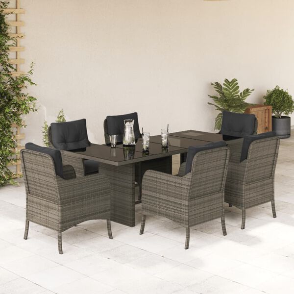 vidaXL Ensemble &agrave; manger de jardin et coussins 7 pcs gris rotin