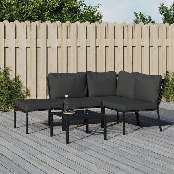 vidaXL Salon de jardin 5 pcs avec coussins gris acier