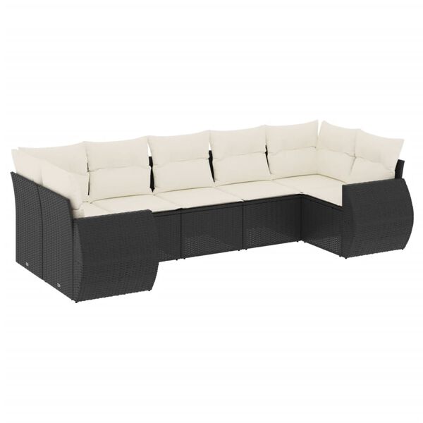 vidaXL Salon de jardin 7 pcs avec coussins noir r&eacute;sine tress&eacute;e