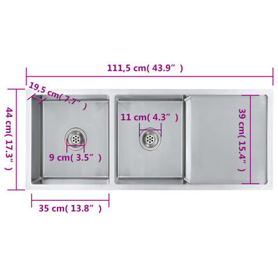 vidaXL Évier de cuisine fait à la main Acier inoxydable