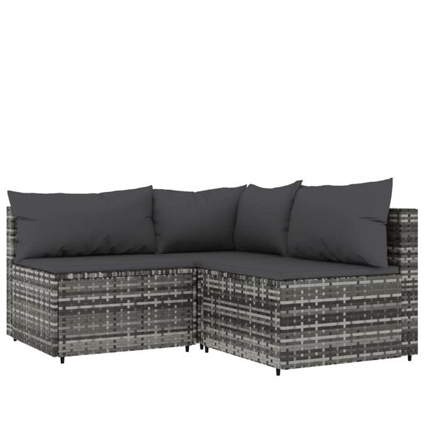 vidaXL Salon de jardin 4 pcs avec coussins Gris R&eacute;sine tress&eacute;e