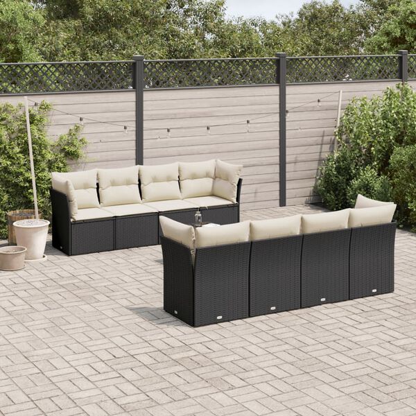 vidaXL Salon de jardin 9 pcs avec coussins noir r&eacute;sine tress&eacute;e