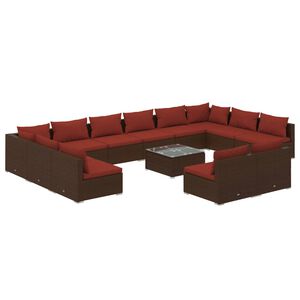 vidaXL Salon de jardin 13 pcs avec coussins Marron R&eacute;sine tress&eacute;e
