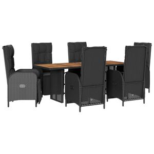 vidaXL Ensemble &agrave; manger de jardin coussins 7pcs Noir R&eacute;sine tress&eacute;e