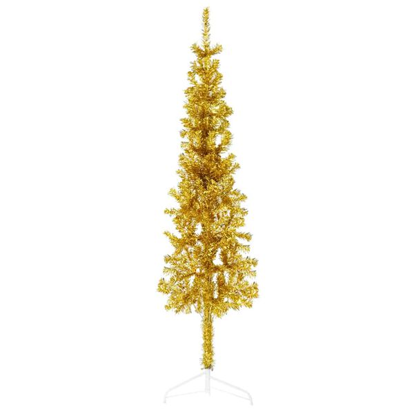 vidaXL Demi sapin de No&euml;l artificiel mince avec support Dor&eacute; 150 cm