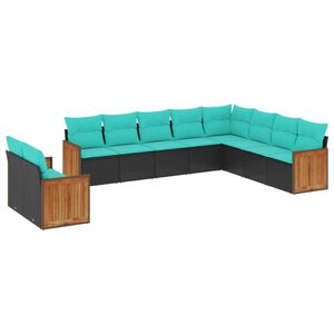 vidaXL Salon de jardin 10 pcs avec coussins noir r&eacute;sine tress&eacute;e